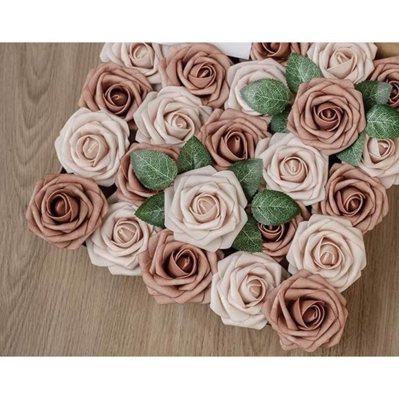 25 count Emerald Green Warm Taupe Champagne Nude Roses Bouquet Flowers Enchanted - Picture 3 of 4